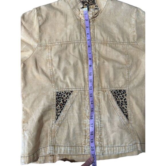 Produce Company 100% Cotton Tan Cheetah Print Zip Up Jacket Pockets S Utility - Picture 10 of 10
